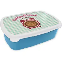 MuchoWow Broodtrommel Blauw - Lunchbox Koffie - Klok - Groen - Brooddoos 18x12x6 cm - Brood lunch box - Broodtrommels voor kinderen en volwassenen