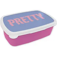 MuchoWow Broodtrommel Roze - Lunchbox Pretty - Roze - Blauw - Golvend - Brooddoos 18x12x6 cm - Brood lunch box - Broodtrommels voor kinderen en volwassenen