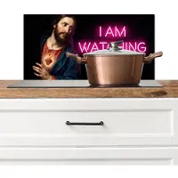 KitchenYeah Spatscherm keuken 60x30 cm - Kookplaat achterwand Man - Tekst - Neon - Muurbeschermer - Spatwand fornuis - Hoogwaardig aluminium