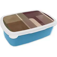 MuchoWow Broodtrommel Blauw - Lunchbox Vlakken - Abstract - Bordeaux - Lijnen - Brooddoos 18x12x6 cm - Brood lunch box - Broodtrommels voor kinderen en volwassenen