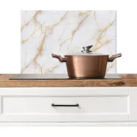 KitchenYeah Spatscherm keuken 60x40 cm - Kookplaat achterwand Wit - Goud - Marmer print - Aders - Muurbeschermer - Spatwand fornuis - Hoogwaardig aluminium