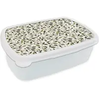 MuchoWow Broodtrommel Wit - Lunchbox Bladeren - Bessen - Roze - Brooddoos 18x12x6 cm - Brood lunch box - Broodtrommels voor kinderen en volwassenen