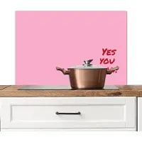 KitchenYeah Spatscherm keuken 90x60 cm - Kookplaat achterwand Yes you can do it - Rood - Roze - Muurbeschermer - Spatwand fornuis - Hoogwaardig aluminium