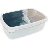 MuchoWow Broodtrommel Wit - Lunchbox Strand - Zee - Golven - Brooddoos 18x12x6 cm - Brood lunch box - Broodtrommels voor kinderen en volwassenen