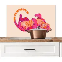 KitchenYeah Spatscherm keuken 90x60 cm - Kookplaat achterwand Tijger - Roze - Oranje - Muurbeschermer - Spatwand fornuis - Hoogwaardig aluminium