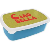 MuchoWow Broodtrommel Blauw - Lunchbox Ciao bella - Rood - Groen - Stippen - Brooddoos 18x12x6 cm - Brood lunch box - Broodtrommels voor kinderen en volwassenen