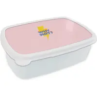MuchoWow Broodtrommel Wit - Lunchbox Why not - Bliksem - Roze - Brooddoos 18x12x6 cm - Brood lunch box - Broodtrommels voor kinderen en volwassenen