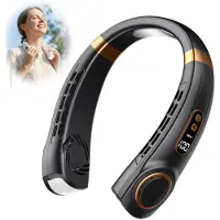 VHV - Nekventilator - Draagbare ventilator - Neck cooler - LED display - Oplaadbaar - Met verlichting - Voor outdoor, sport en wandelen - Zwart