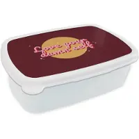 MuchoWow Broodtrommel Wit - Lunchbox love your damn self - Cirkel - Glitter - Rood - Brooddoos 18x12x6 cm - Brood lunch box - Broodtrommels voor kinderen en volwassenen