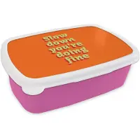 MuchoWow Broodtrommel Roze - Lunchbox Oranje - Slow down you're doing fine - Retro - Brooddoos 18x12x6 cm - Brood lunch box - Broodtrommels voor kinderen en volwassenen