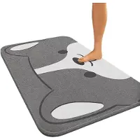 VHV -Badmat 40x60 cm - Sneldrogende Badkamermat met Hondpatroon - Antislip en Super Absorberend - Moderne Deurmat voor Toilet en Badkamer - Grijs