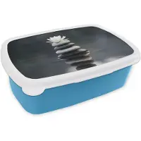 MuchoWow Broodtrommel Blauw - Lunchbox Stenen - Lotus - Grijs - Brooddoos 18x12x6 cm - Brood lunch box - Broodtrommels voor kinderen en volwassenen