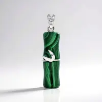 Cavill - Zilveren Hanger - 925 Sterling Zilver - 24,5 ct Malachiet Groen - Witte Topaas 0,08 ct Accent - Handgemaakt Elegant Vogelmotief Sieraad
