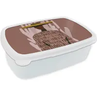 MuchoWow Broodtrommel Wit - Lunchbox Abstract - Figuur - Illustratie - Hoed - Brooddoos 18x12x6 cm - Brood lunch box - Broodtrommels voor kinderen en volwassenen