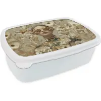 MuchoWow Broodtrommel Wit - Lunchbox Vrouw - Bloemen - Zonnebril - Wit - Brooddoos 18x12x6 cm - Brood lunch box - Broodtrommels voor kinderen en volwassenen