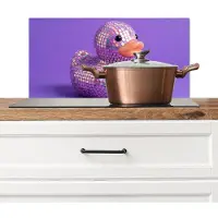 KitchenYeah Spatscherm keuken 70x30 cm - Kookplaat achterwand Disco - Eend - Paars - Muurbeschermer - Spatwand fornuis - Hoogwaardig aluminium