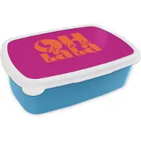 MuchoWow Broodtrommel Blauw - Lunchbox Oh la la - Roze - Oranje - Gestapelde letters - Brooddoos 18x12x6 cm - Brood lunch box - Broodtrommels voor kinderen en volwassenen