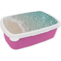 MuchoWow Broodtrommel Roze - Lunchbox Kust - Zand - Blauw - Brooddoos 18x12x6 cm - Brood lunch box - Broodtrommels voor kinderen en volwassenen