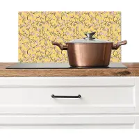 KitchenYeah Spatscherm keuken 60x30 cm - Kookplaat achterwand Bloemen - Motief - Geel - Muurbeschermer - Spatwand fornuis - Hoogwaardig aluminium