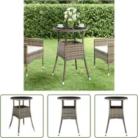 The Living Store Bistrotafel - Tuin Tafel - Tuintafel Ø60x75 cm gehard glas en poly rattan grijs - Terras Tafel - Outdoor Tafel - Polyrattan Tafel