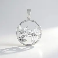 Cavill - Zilveren Hanger - 925 Sterling Zilver Geplatineerd met 1,005 ct Cambodjaanse Marquise & Ronde Zirkonen - Elegante Bloemvorm