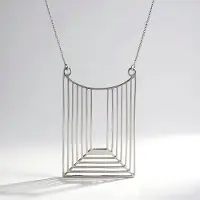 Cavill - Zilveren Halsketting Dames - 925 Sterling Zilver - Platina Geplatineerd - Moderne Geometrische Rechthoekige Hanger - Monosono Collectie