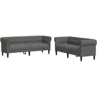 vidaXL 2-delige Loungeset stof donkergrijs