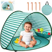 VHV - Strandtent - Babytent - Pop up strandtent - UV-bescherming UPF 50+ - Met zwembadje - Zelfuitvouwbaar - Voor strand en tuin - Met draagtas - 120*80cm - Groen
