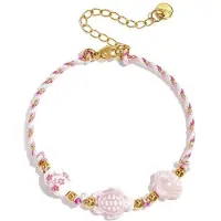 Yehwang Armband met schildpad en schelp kralen en touwmotief Roze