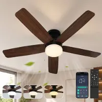 ROSNEK Plafondventilator met Lamp - Ø106 cm - Ventilator Plafond met Dubbelzijdige Bladen - LED Plafondlamp Dimbaar - Afstandsbediening & App - 6 Snelheden - Stille DC Motor