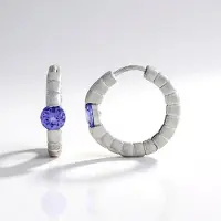 Cavill - Zilveren Oorbellen met 0,92 ct Paarse Tanzaniet - 925 Sterling Zilver met Platina Plating - Ronde 5 mm edelstenen - Luxe en Elegant