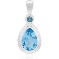Cavill - 925 Sterling Zilver Palladium Hanger - 3 ct Marambaia & Londense Blauwe Topaas - Peervormige en Ronde Edelsteen - Elegant Dames Sieraad