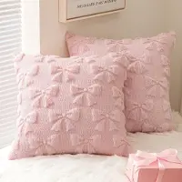 Snq 2 Pieces Roze Pluche Kussenhoes 45x45cm Decoratieve Kussenhoes Aesthetisch Zacht Throw Pillow Cover Pluche Kussenhoezen Boho Kussensloop voor Sofa Woonkamer Slaapkamer Kantoor Balkon