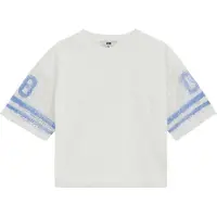 We fashion oversized gestreepte semi-transparante T-shirt met tekst - wit Meisjes Polyester Ronde hals - maat 170/176