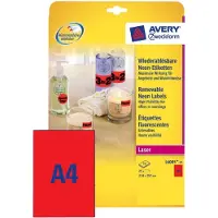 Avery Zweckform AVERY Etiketten L6005-25 Permanent klevend A4 Neonrood 210 x 297 mm 25 Vellen à 1 Etiket