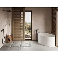 Vente-unique Ovaal hoekbad in acryl – Wit (mat) – 176 liter – 100 x 100 x 58 cm – MARTA L 100 cm x H 58 cm x D 100 cm