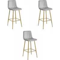 Leobert Set van 3 Barkrukken POZZA - Lichtgrijs Fluweel - Eikenlook Metalen Poten - Moderne Barkruk met Rugleuning