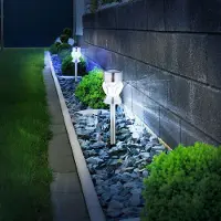 Globo Buitenverlichting solarlamp tuindecoratie RGB kleurverandering glazen kristallen plug-in lamp, roestvrij staal kunststof zwart, LED 5000K koud wit, H 35 cm, set van 4