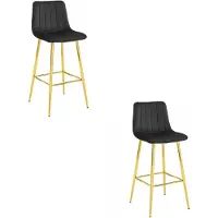 Leobert Set van 2 Barkrukken POZZA - Zwart Fluweel - Gouden Metalen Poten - Moderne Barkruk met Rugleuning