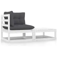 vidaXL 2-delige Loungeset met kussens massief grenenhout wit
