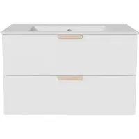 Vente-unique Zwevend badkamermeubel met inbouwwastafel - Wit - B80 cm - AVORELI