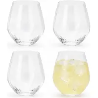 Excellent houseware Drinkglazen Crystal - 4x stuks - transparant stripes design - 400 ml - waterglazen - sapglazen