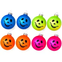 Krebs Kerstballen 8x stuks glas 7 cm neon Smile Emoticon - kerstdecoratie - kerstboomversiering