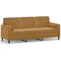 vidaXL Driezitsbank met sierkussens 180 cm fluweel bruin
