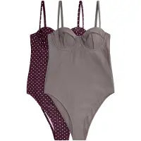 The Set Badpak roestbruin / grijs / wit