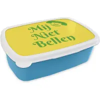 MuchoWow Broodtrommel Blauw - Lunchbox Mij niet bellen - Telefoon - Geel - Brooddoos 18x12x6 cm - Brood lunch box - Broodtrommels voor kinderen en volwassenen