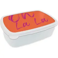 MuchoWow Broodtrommel Wit - Lunchbox Oh la la - Oranje - Roze - Grafisch - Brooddoos 18x12x6 cm - Brood lunch box - Broodtrommels voor kinderen en volwassenen