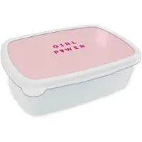 MuchoWow Broodtrommel Wit - Lunchbox Girl power - Roze - Hartje - Brooddoos 18x12x6 cm - Brood lunch box - Broodtrommels voor kinderen en volwassenen
