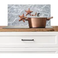 KitchenYeah Spatscherm keuken 60x30 cm - Kookplaat achterwand Zeesterren - Water - Helder - Muurbeschermer - Spatwand fornuis - Hoogwaardig aluminium