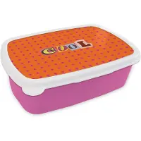 MuchoWow Broodtrommel Roze - Lunchbox Cool - Stippen - Oranje - Brooddoos 18x12x6 cm - Brood lunch box - Broodtrommels voor kinderen en volwassenen